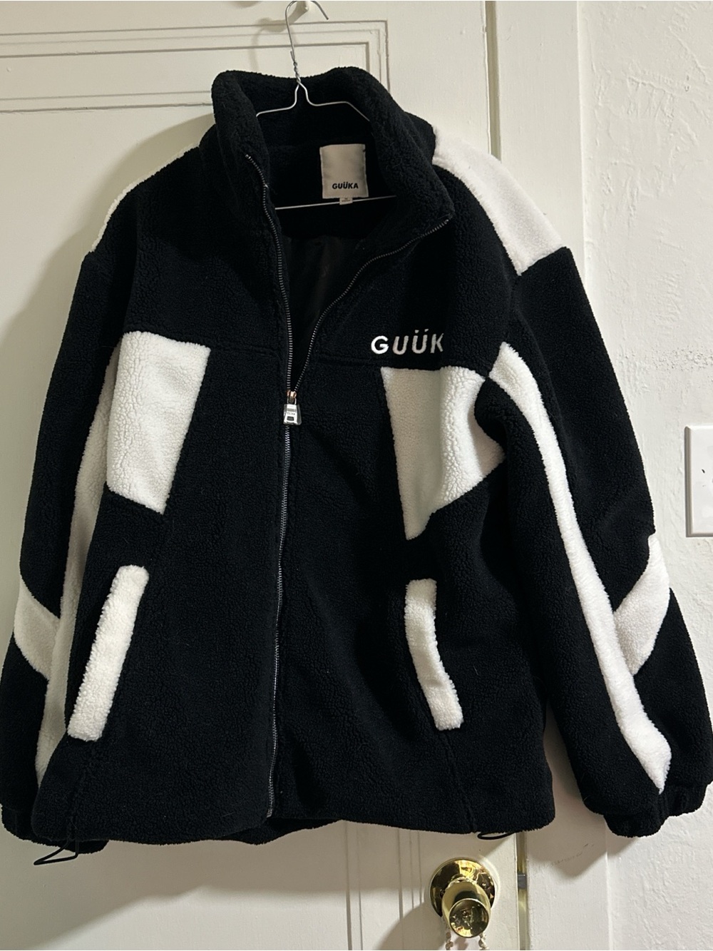 Black & White Sherpa Zip-Up Jacket for Men
